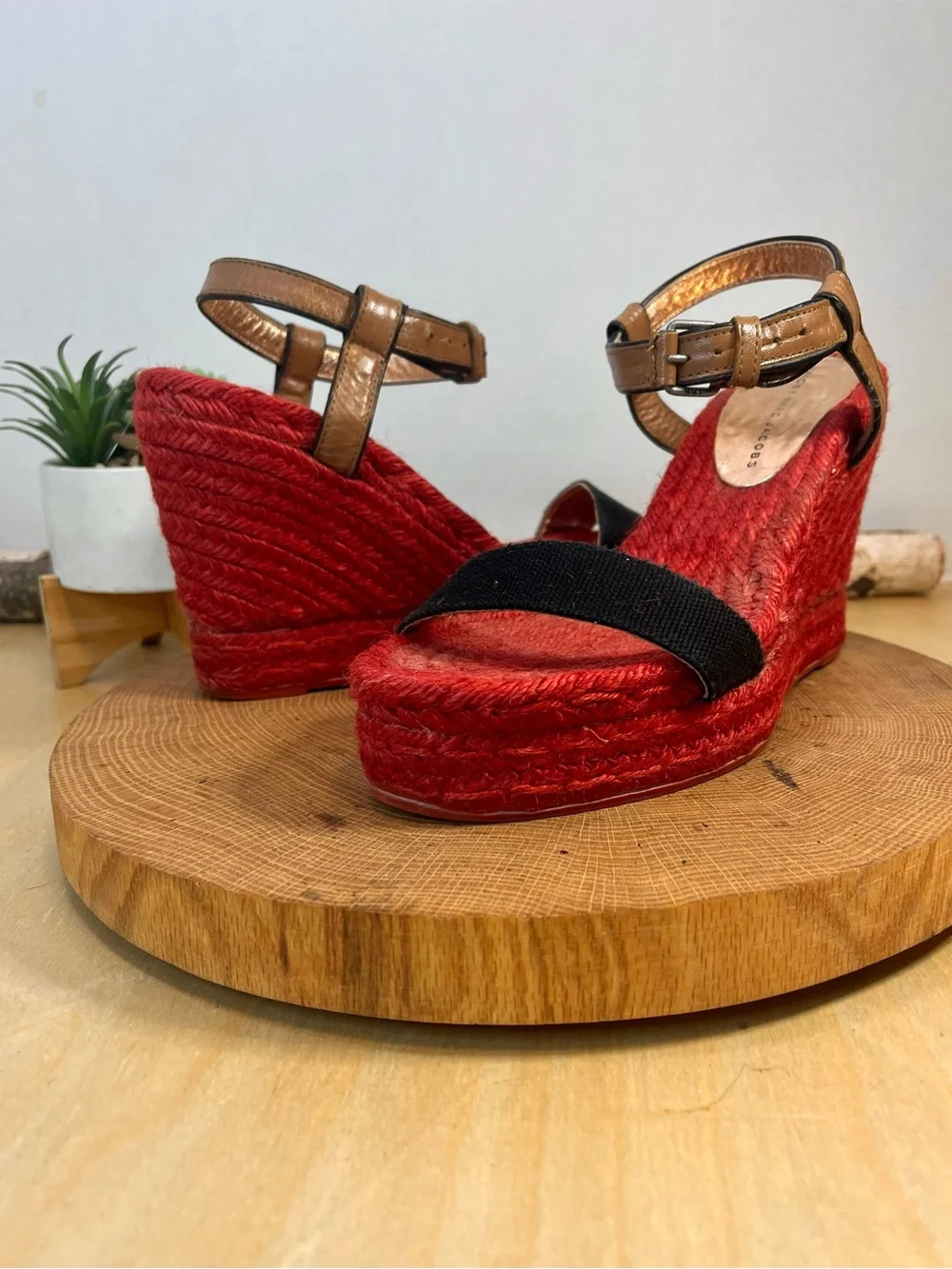 Marc by Marc Jacobs Colorblock Wedge Espadrilles - Red/Black - Size 39
